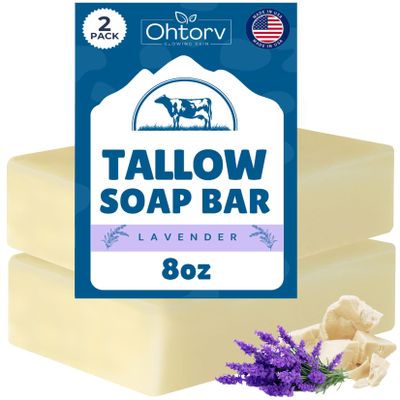 Beef Tallow Soap Bar  All Natural Grass Fed Tallow Soap Lavender  Moisturizing Face & Body Wash Great for Eczema, Dry, Itchy, Sensitive Skin  Handcrafted Bath Soap for Adults, Kids, Made in USA