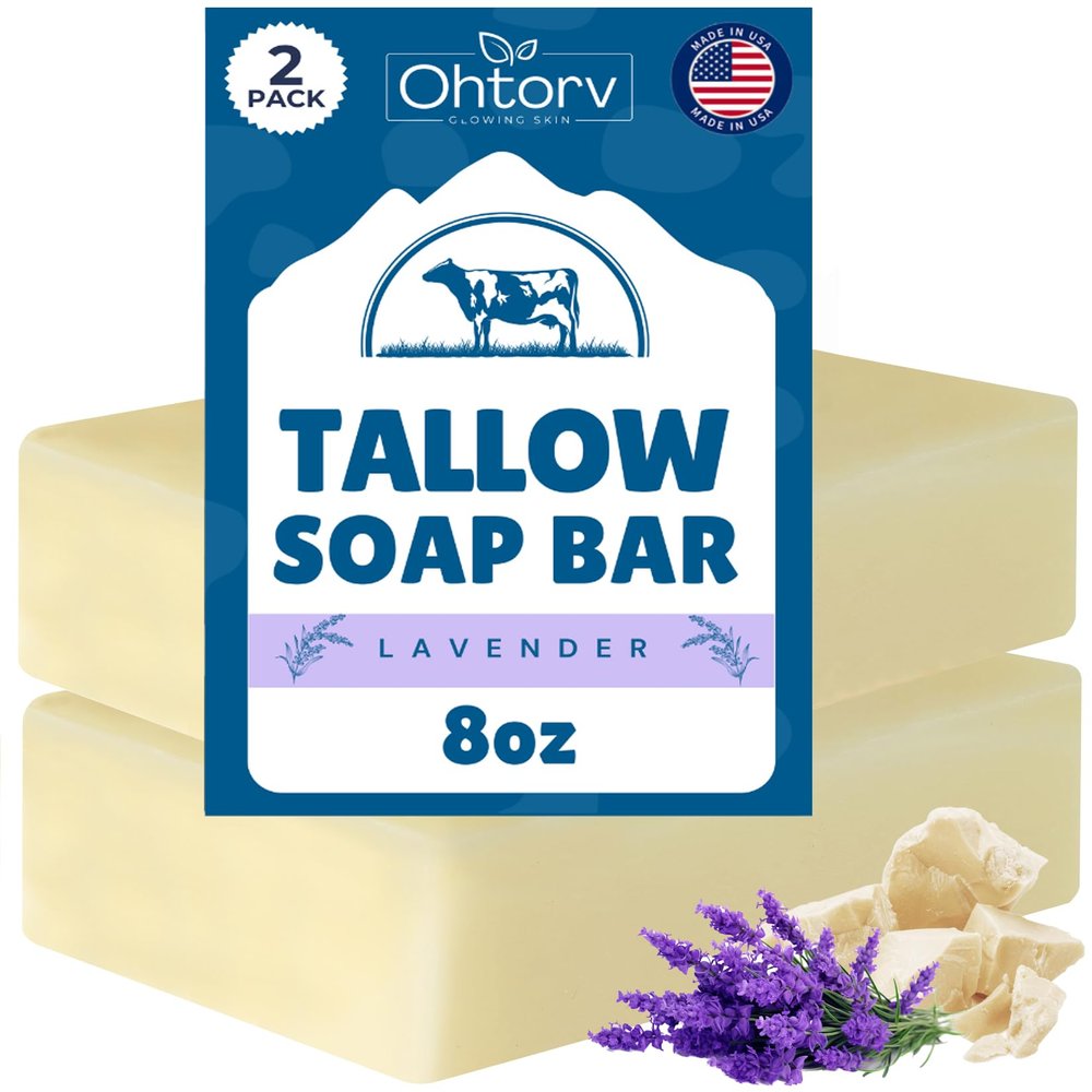 Beef Tallow Soap Bar  All Natural Grass Fed Tallow Soap Lavender  Moisturizing Face & Body Wash Great for Eczema, Dry, Itchy, Sensitive Skin  Handcrafted Bath Soap for Adults, Kids, Made in USA