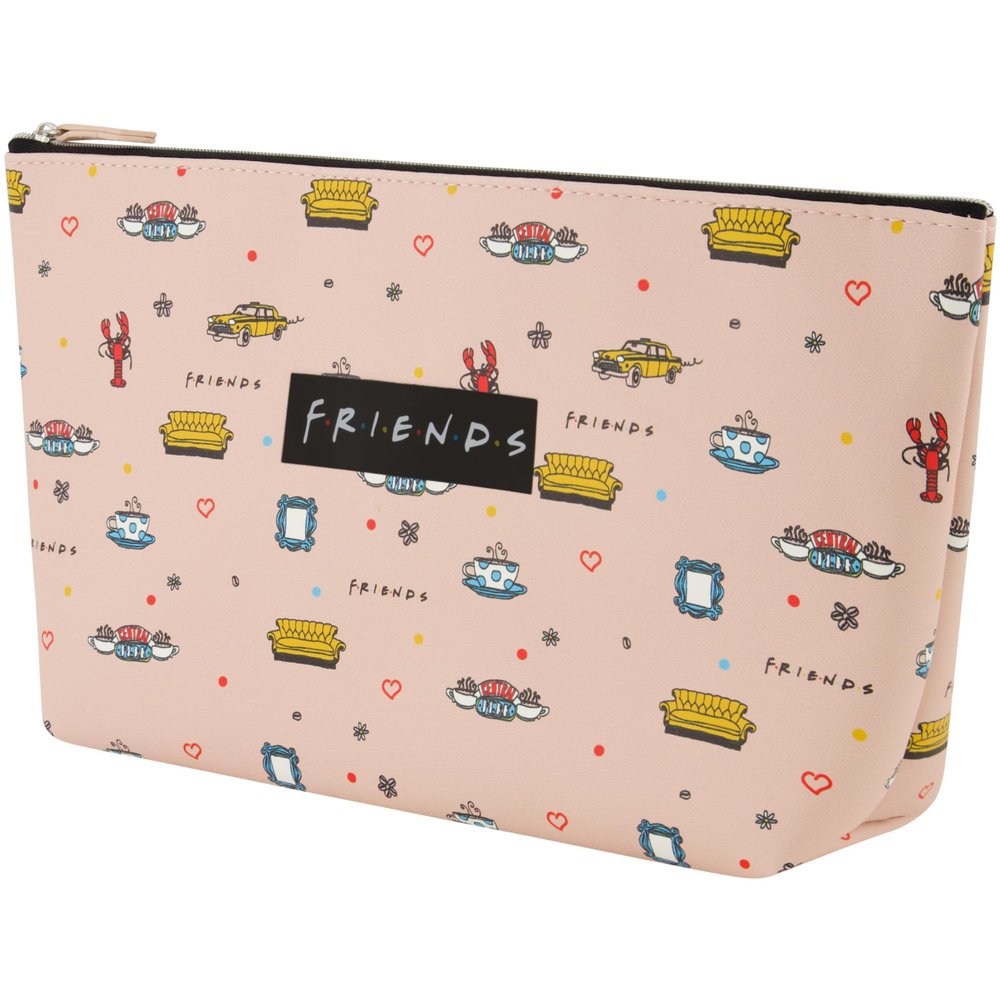 Concept One Friends Travel Makeup Bag, Trapezoid Cosmetic Organizer Pouch for Women, Pink