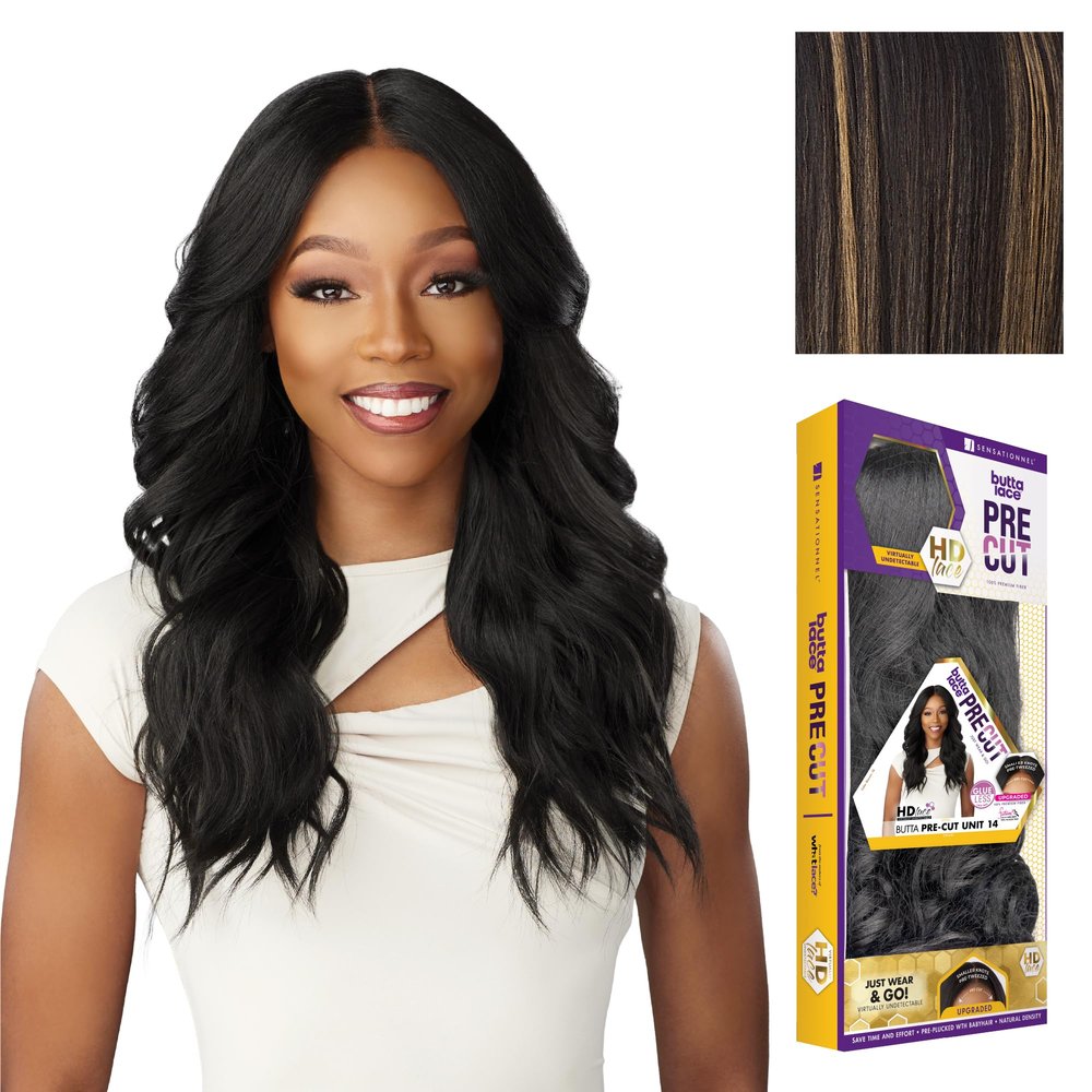 Sensationnel Butta Lace Precut Wigs - Unit 14 Glueless Extra Wide 5 Inch Deep Parting Synthetic Pre Tweezed Smaller Knot Hairline (BALAYAGEGOLD)