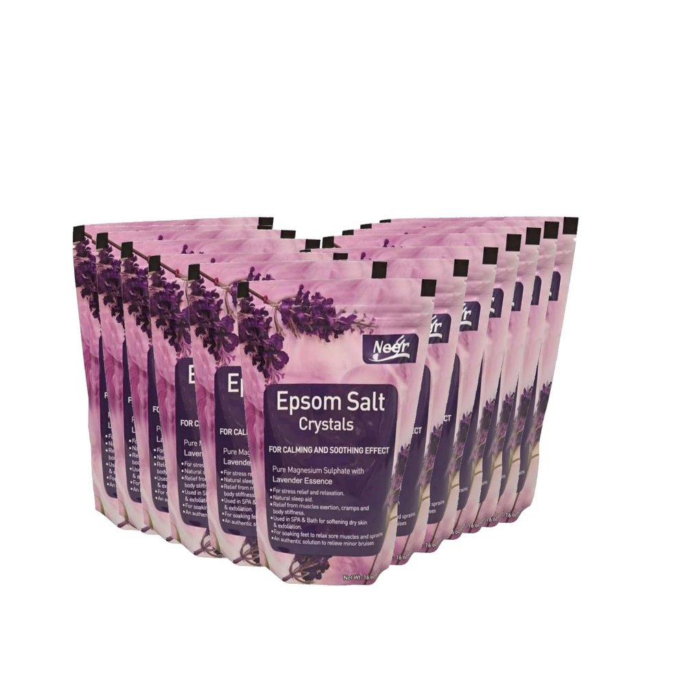 Epsom Salt Crystals Soak, Pure Magnesium Sulfate Calming and Soothing Effect,Lavender, 12LB(1Pound x 12Pack)
