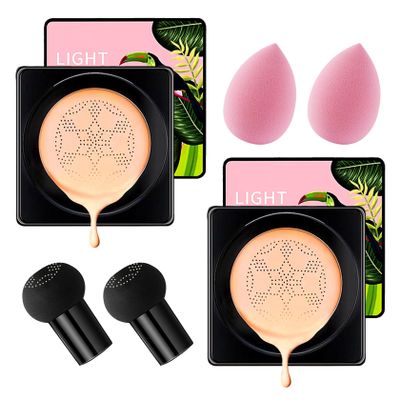 2Pcs Mushroom Head Air Cushion CC Cream Foundation Makeup,Moisturizing BB Cream Face Makeup Liquid Foundation,Long Lasting Full Coverage Concealer for All Skin TypesNaturalE