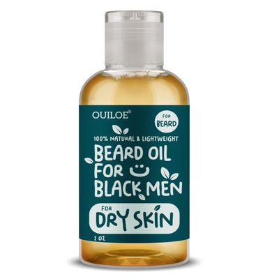 Ouiloe Beard Oil for Black Men with Dry Skin - All Natural Growth Oil for Patchy Beard - Unscented, Non Comedogenic, Lightweight and Non Greasy - Use with Beard Growth Kit, 2oz