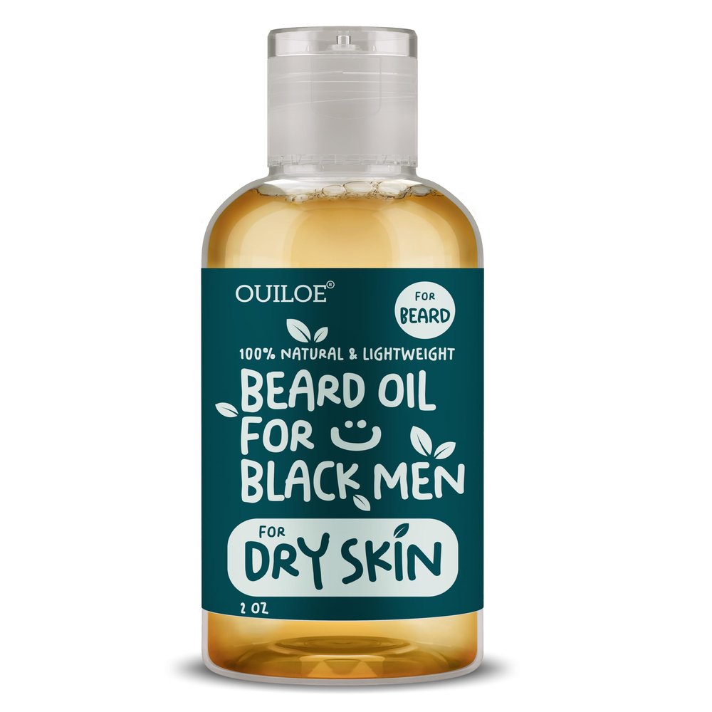 Ouiloe Beard Oil for Black Men with Dry Skin - All Natural Growth Oil for Patchy Beard - Unscented, Non Comedogenic, Lightweight and Non Greasy - Use with Beard Growth Kit, 2oz