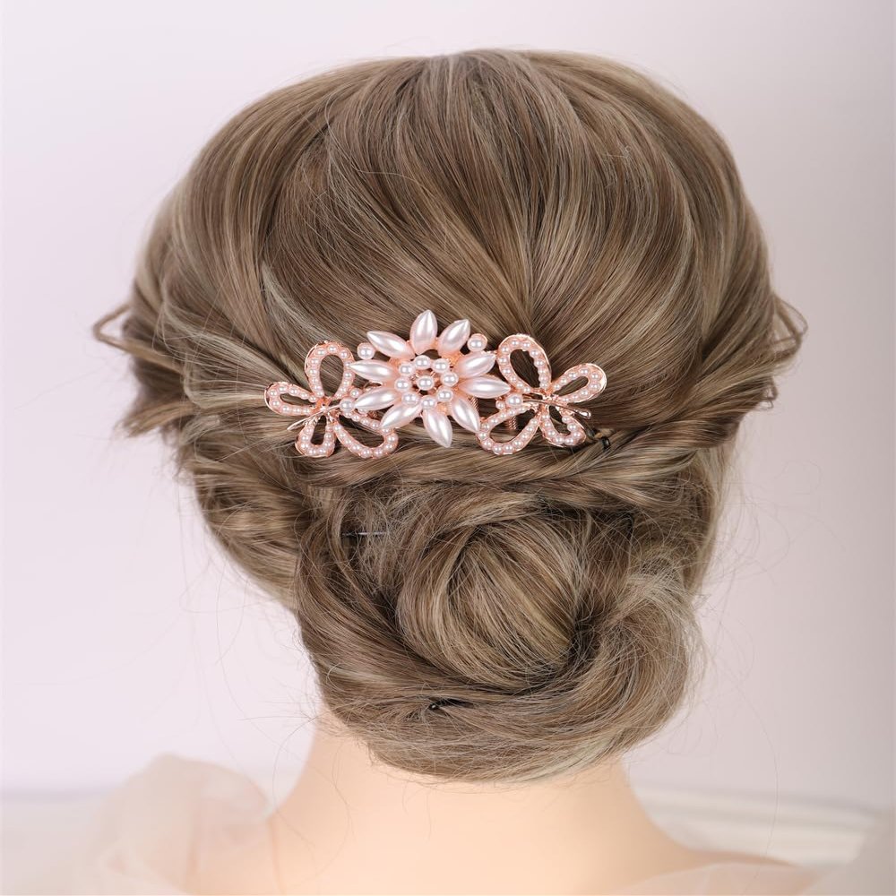 Aimimier Dainty Flower Butterfly Hair Side Combs Faux Pearl Decorative Styling Comb Party Wedding Bridal Hair Accessories for Women