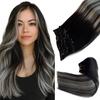Clip in Hair Extensions Real Human Hair, Ombre Black Balayage Silver Highlights Hair Extension Real Human Hair Clip ins 14 Inch 7pcs Double Weft Hair Extensions Remy Human Hair Clip in Extensions 70G view 1