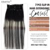 Clip in Hair Extensions Real Human Hair, Ombre Black Balayage Silver Highlights Hair Extension Real Human Hair Clip ins 14 Inch 7pcs Double Weft Hair Extensions Remy Human Hair Clip in Extensions 70G view 2