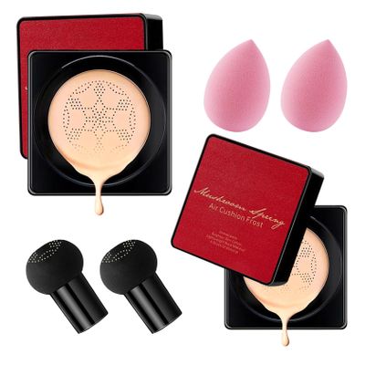 2Pcs Mushroom Head Air Cushion CC Cream Foundation Makeup,Moisturizing BB Cream Face Makeup Liquid Foundation,Long Lasting Full Coverage Concealer for All Skin TypesNaturalD