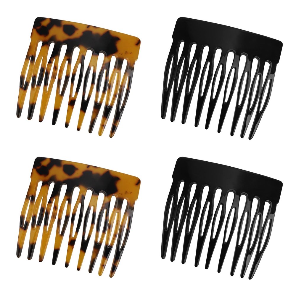 4pcs French Hair Side Combs, Black & Dark Leopard Small French Slide Comb Decorative Twist Hair Strong Hold Clips Hair Styling Accessories Gift for Women Girls