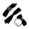 3Pcs Black Velvet Banana Pin & Ribbon Hair Clip & Hair Tie Set Elegant Black Hair Accessories with Rhinestone Pearl Details for Women and Girls view 1