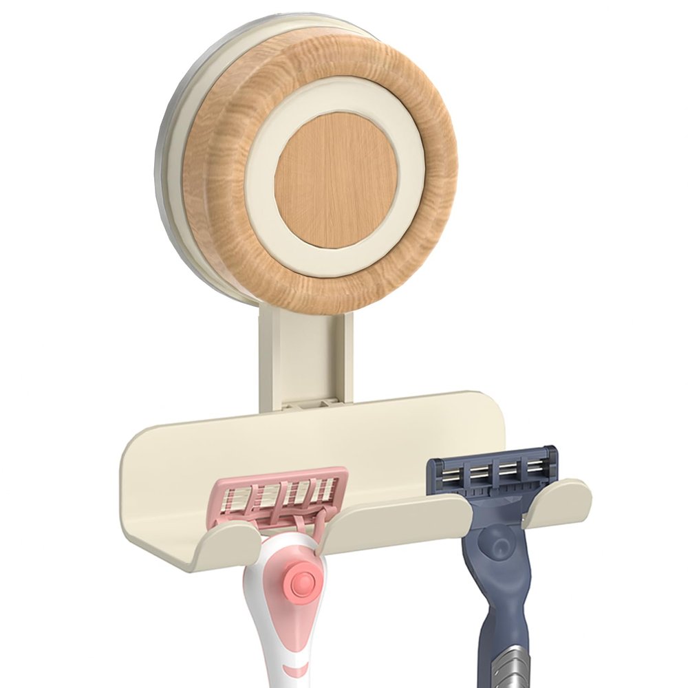 Cinola Razor Holder for Shower 1 Pack, Suction Cup Shaver Holder for Wall, Removable&Reusable Suction Cup Hooks for Bathroom, Damage-Free Suction Shower Hooks, Wall Mounted Razor Stand, Beige