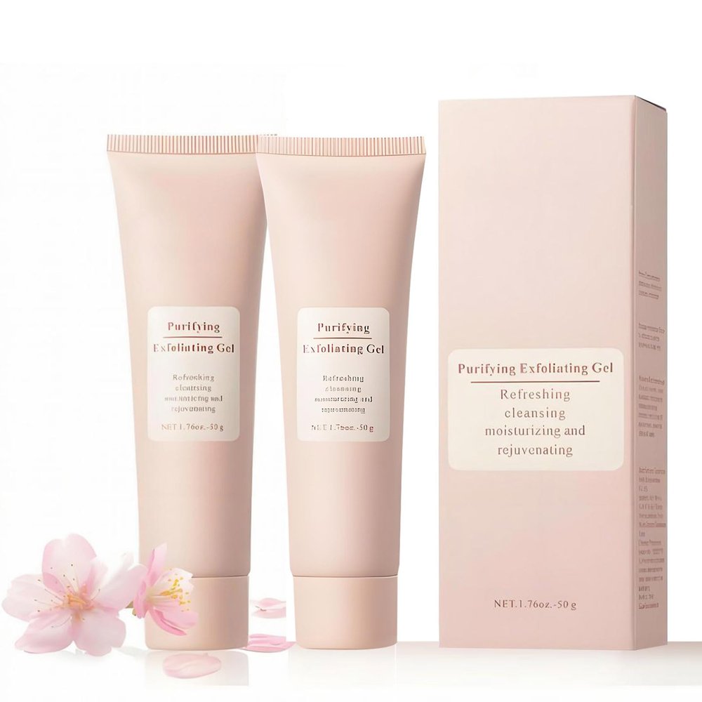 2PCS Purifying Exfoliating Gel, Facial Purifying Exfoliator Cleanser for Face & Body, Exfoliating Gel Scrub with Flower Extract for Effectively Cleansing, Soothing and Hydrating