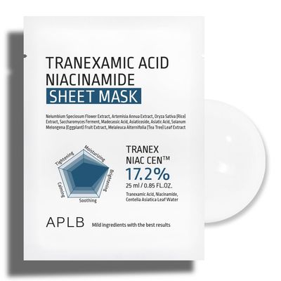 APLB Tranexamic Acid Niacinamide Sheet Mask 10pcs | TRANEX NIAC CEN 17.2% 0.85 FL.OZ/Korean Skincare, Long lasting hydration, Blemish Care, Helps with skin discoloration