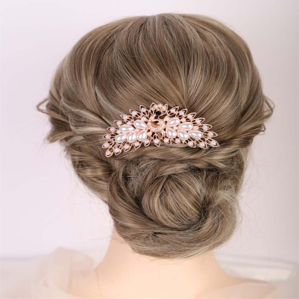 Aimimier Dainty Peacock Faux Pearl Hair Side Combs Faux Pearl Crystal Decorative Metal Comb Party Wedding Bridal Hair Accessories for Women