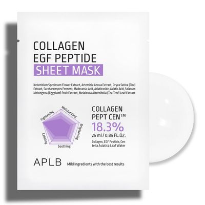 APLB Collagen EGF Peptide Sheet Mask 10pcs | COLLAGEN PEPT CEN 18.3% 0.85 FL.OZ/Korean Skincare, Elasticity care, Long lasting moisturizing, Revitalize for gentle and improve skin texture