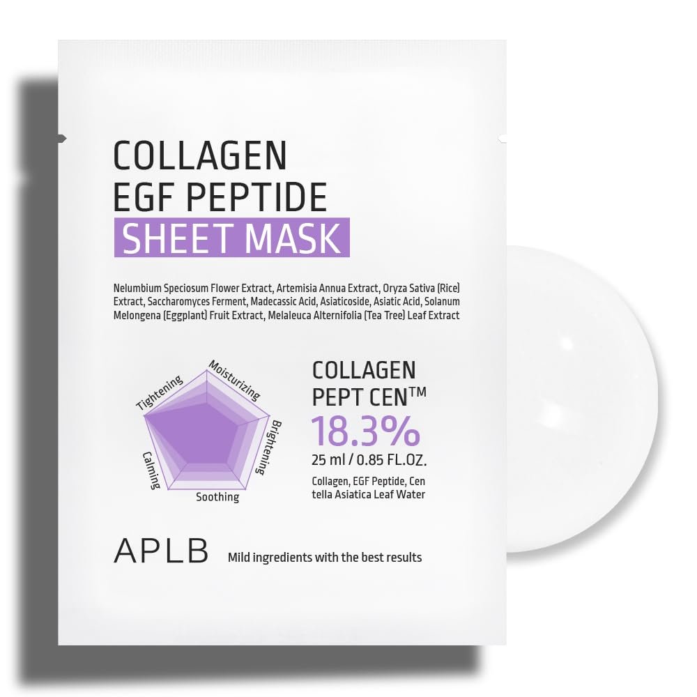 APLB Collagen EGF Peptide Sheet Mask 10pcs | COLLAGEN PEPT CEN 18.3% 0.85 FL.OZ/Korean Skincare, Elasticity care, Long lasting moisturizing, Revitalize for gentle and improve skin texture