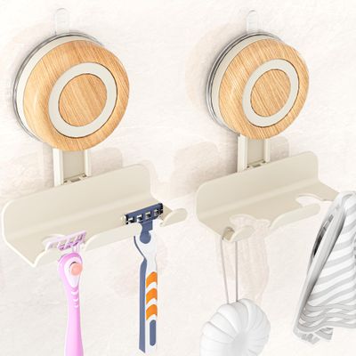 Cinola Razor Holder for Shower 2 Pack, Suction Cup Shaver Holder for Wall, Removable&Reusable Suction Cup Hooks for Bathroom, Damage-Free Suction Shower Hooks, Wall Mounted Razor Stand, Beige