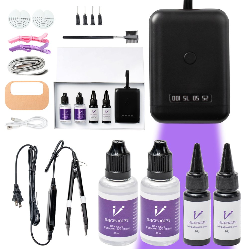 V Light Hair Extensions Kit  Portable Handheld V Light Machine with 6 LED Beads & Complete Set of Accessories: Extension Lamp, V Light Glue *2, V Light Removers *2, Remover Tool(Black)