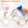 AURUZA 6 Pack Travel Toiletry Bag, Clear Makeup Bag, TSA Approved Cosmetic Bag with Zipper, Clear Organizer Carry on Bag for Women, PVC Cosmetic Pouch (Rose Pink, 6 Packs) view 3