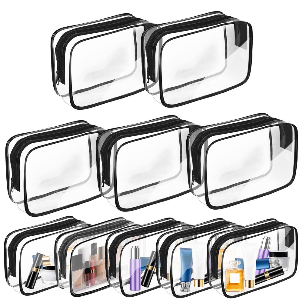 AURUZA 10 Pack Travel Toiletry Bag, Clear Makeup Bag, TSA Approved Cosmetic Bag with Zipper, Clear Organizer Carry on Bag for Women, PVC Cosmetic Pouch