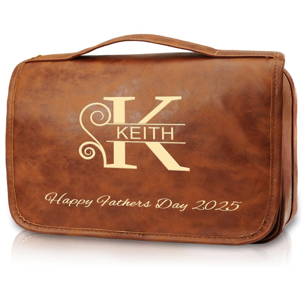 3-in-1 Extra Large Personalized Toiletry Bag For Men, Custom Hanging Travel Organizer Bag, Engraved Leather Waterproof Travel Kit & Gifts for Him Husband Father (Father's Day, Christmas)