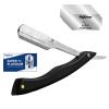 Straight Razor For Men - Premium Stainless Steel Barber Shaving Kit With Wooden Handle & Safety Guard, Single Blade Precision For Smooth Shaving With 10 Blades, Brown Spider Wood Handle, Black view 1