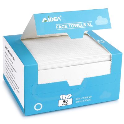 AIDEA XL Face Towels Disposable 50Ct, Clean Facial Cloths, Facial Cleansing Wipes for Sensitive Skin, Face Towelettes for Makeup Removing, Nursing, Travel, Dry Wipes 9.84"11.81"