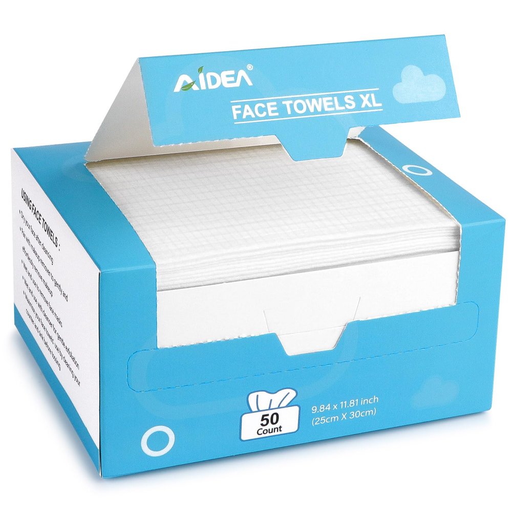 AIDEA XL Face Towels Disposable 50Ct, Clean Facial Cloths, Facial Cleansing Wipes for Sensitive Skin, Face Towelettes for Makeup Removing, Nursing, Travel, Dry Wipes 9.84"11.81"