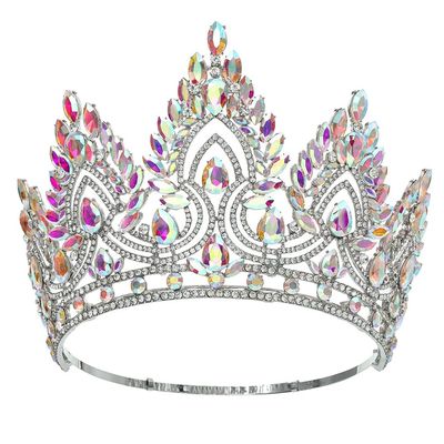DBFBDTU Miss Universe Round Crowns Rhinestones Wedding Bridal Hair Accessories Diadem Wedding Silver AB Color