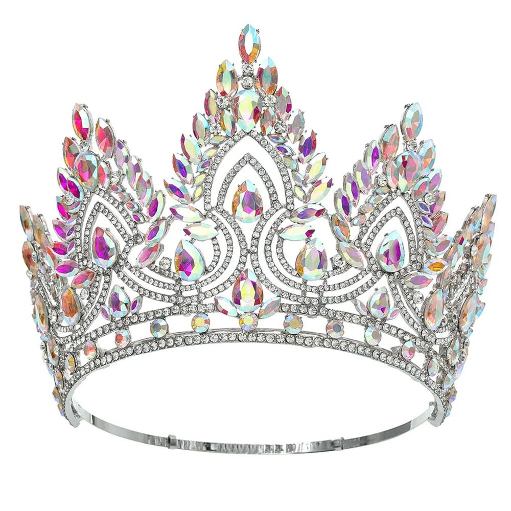 DBFBDTU Miss Universe Round Crowns Rhinestones Wedding Bridal Hair Accessories Diadem Wedding Silver AB Color