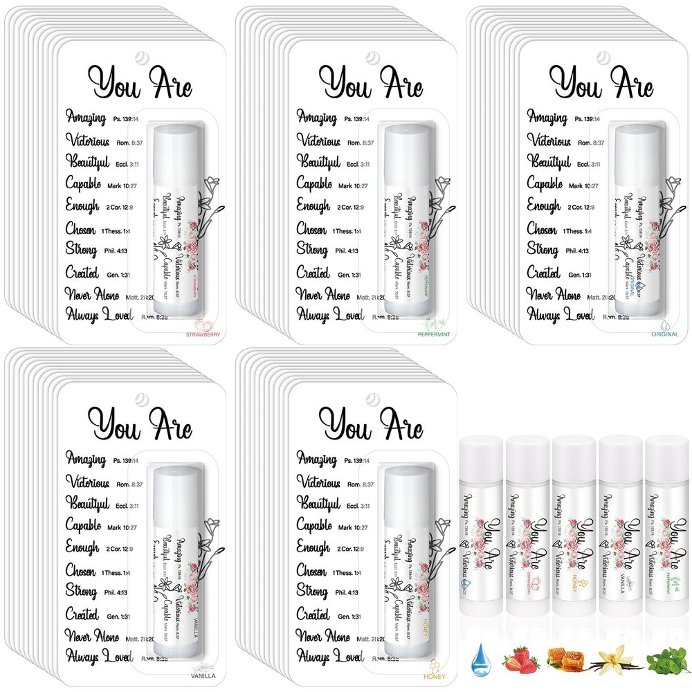50 Pack Christmas Christian Gifts Bulk for Women Men Religious Lip Balms Bulk Church Party Favors Christmas Party Gifts Stocking Stuffers Bible Verse Study Supplies for Employee Staff Coworker