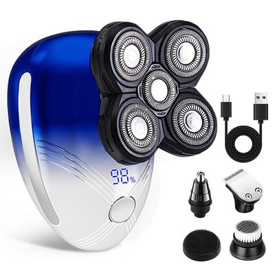 5-in-1 Electric Head Shavers for Bald Men,Wet Dry Waterproof Cordless Men's Rotary Razor for Head/Face,Grooming Kit with Nose Trimmer-Hair Clippers, LED Display, USB Type-c Charging Rechargeable