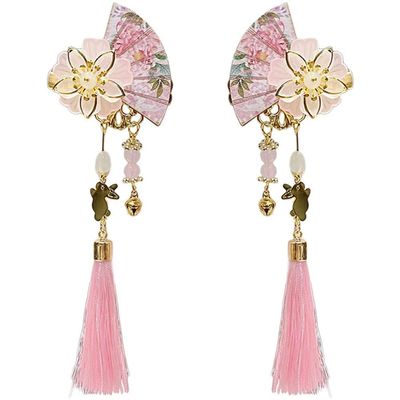 1pairs Fan Tassel Hairpin Japanese Hair Clips Pink Hair Barrette Retro Hair Accessories for Women Girls Hair Decoration