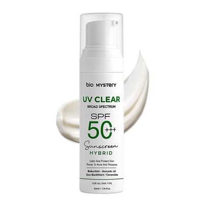 Bio Mystery Clear Face Sunscreen Lotion for Acne-Prone Skin | Hybrid Broad Spectrum SPF 50+++ | Lightweight, Non-Greasy & Matte Finish | Daily Facial Sunscreen Oily & Sensitive Skin | 50ml / 1.76 floz