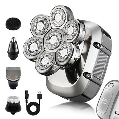 5-in-1 Electric 7D Head Shavers for Bald Men,Wet Dry Waterproof Cordless Men's Rotary Razor for Head/Face, Grooming Kit with Nose Trimmer-Hair Clippers, LED Display USB Charging Rechargeable