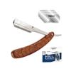 Straight Razor For Men - Premium Stainless Steel Barber Shaving Kit With Wooden Handle & Safety Guard, Single Blade Precision For Smooth Shaving With 10 Blades, Brown Spider Wood Handle view 1