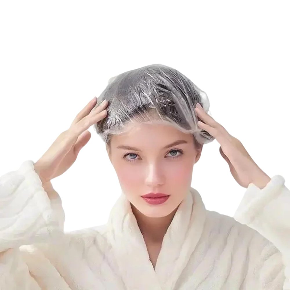 200PCS Disposable Shower Caps, Plastic Clear Hair Cap Large Thick Waterproof Bath Caps for Women & Men Unisex Reusable Travel Essentials for Deep Conditioning, Hair Treatment, Hotel, Spa, and Home Use
