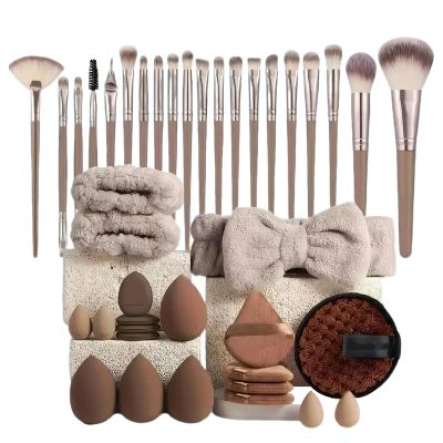 40 Pieces Makeup Brush Sets for Women with Headband, Multi-functional Makeup Tool Set with Makeup Sponges Powder Puff Foundation Brush Make up Brushes Air Cushion for Women Girl Beginner Professional