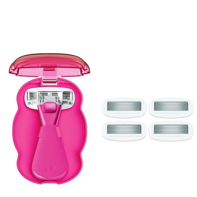 Athena Club Women's Mini Travel Razor Shave Kit, 1 Mini Travel Razor Handle + 5 Blade Refills, Super Pink