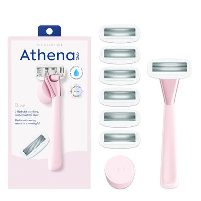 Athena Club Women's Razor Shave Kit, 1 Rose Razor Handle + 6 Blade Refills