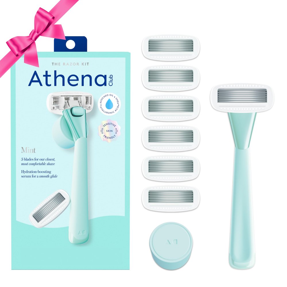Athena Club Women's Razor Shave Kit, 1 Mint Razor Handle + 6 Blade Refills
