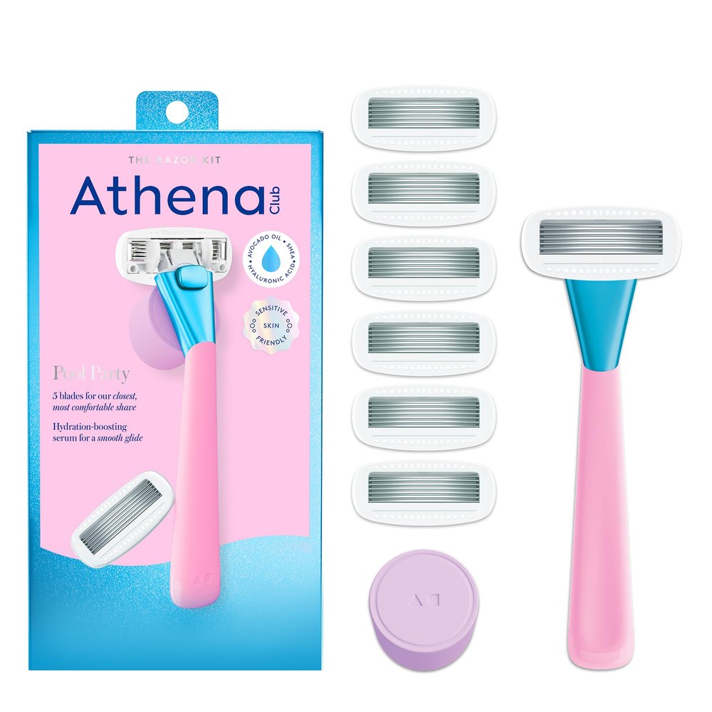 Athena Club Women's Razor Shave Kit, 1 Pool Party Razor Handle + 6 Blade Refills