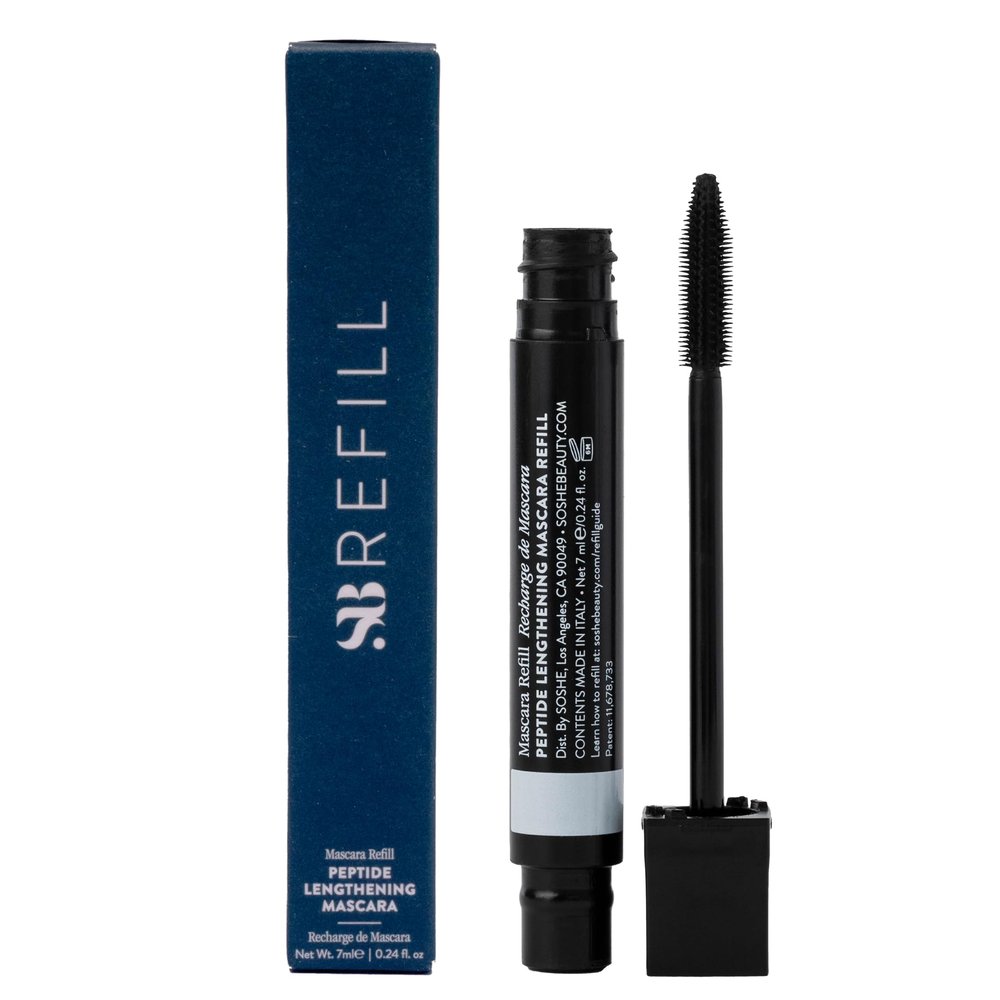 SOSHE Beauty - Peptide Lengthening Mascara Refill | Safe for Contact Lens Wearers, Smudge Resistant, Flake-Free | Clean, Vegan, Cruelty-Free, Certified Plastic Negative