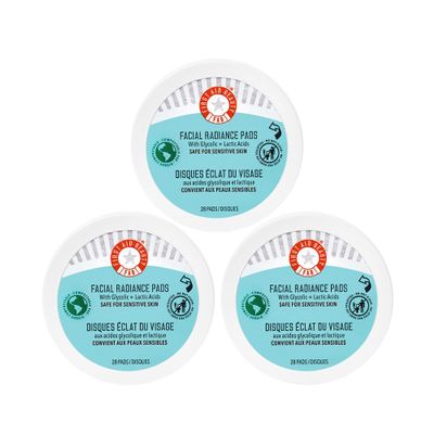 First Aid Beauty - Facial Radiance Pads with Glycolic & Lactic Acids, Daily Exfoliating Pads with AHA, Visibly Smaller Pores, Help Tone & Brighten Skin, One-Step Makeup Prep, Compostable, 28, 3ct