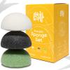 Atlantis People - Large Konjac Face Sponge Set, Natural Facial Sponges - for Daily Face Cleansing and Gentle Exfoliation - with Konjac Roots, Bamboo Charcoal and Aloe Vera, 3pcs. view 1