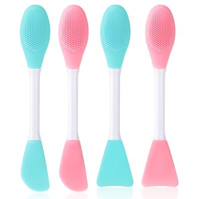 4 Pcs 2 in 1 Double-Sided Facial Scrubber Brush Tool, Silicone Facial Cleansing Brush, Face Masks Skincare Brushes for Pore Cleansing, Remove Blackheads, Makeup Skincare Removal