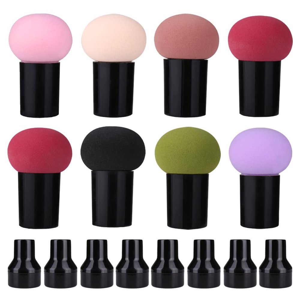 8 Pcs Mushroom Makeup Sponges with Handle, Makeup Sponge Kit Makeup Beauty Tool for Foundation Head Makeup Brush for Women Girls,Wet and Dry Dual-use Makeup Puff