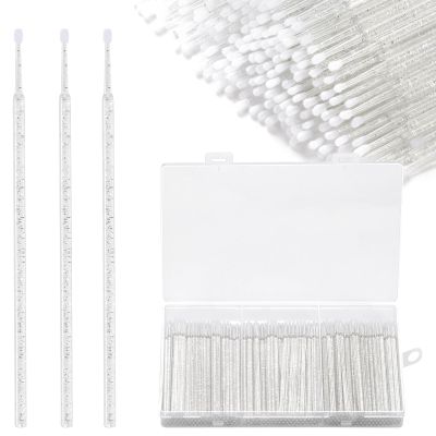 300pcs Disposable Micro Applicators brushes,JASSINS Eyelash Extensions Microfiber Wands Applicator Brush,False Eyelashes Brush Clean Mascara swabs(2.0 mm With Container) (TRANSPARENT)