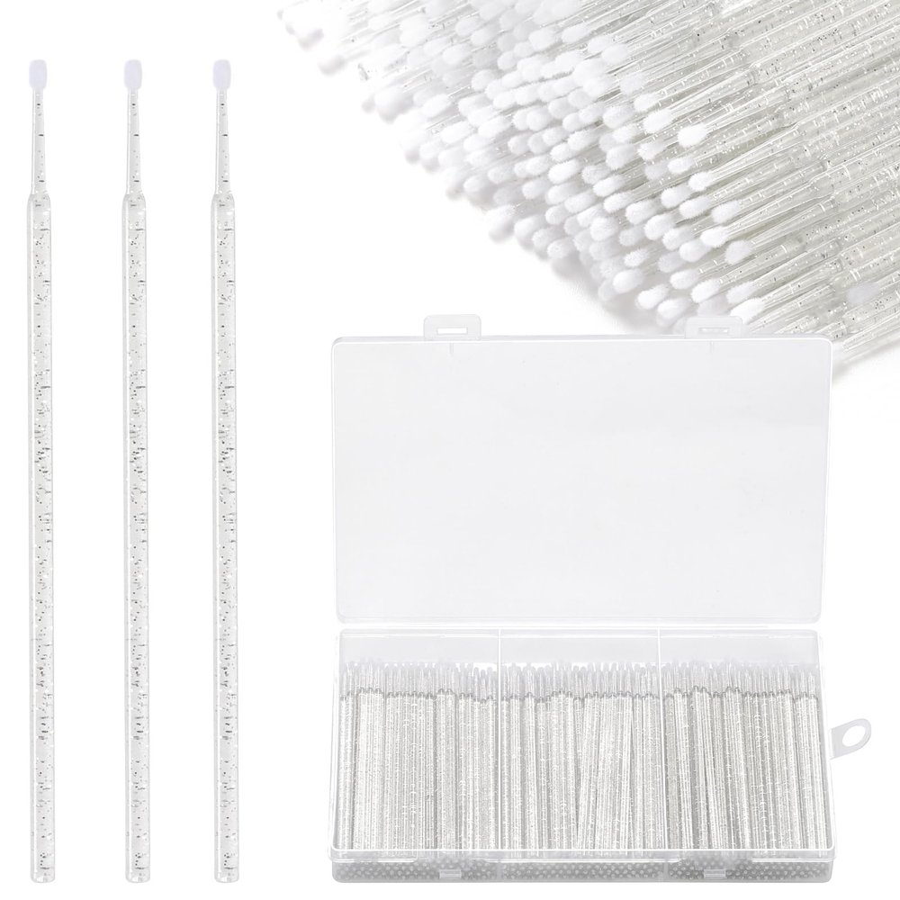 300pcs Disposable Micro Applicators brushes,JASSINS Eyelash Extensions Microfiber Wands Applicator Brush,False Eyelashes Brush Clean Mascara swabs(2.0 mm With Container) (TRANSPARENT)