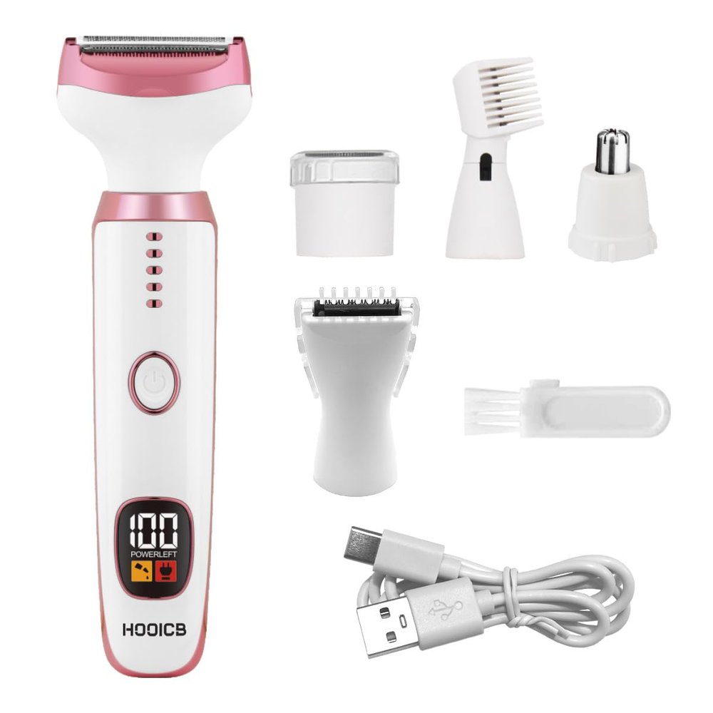 Electric Razors for Women, 5 in 1 Rechargeable Cordless Body Hair Trimmer, Wet and Dry Detachable LED Display Electric Shaver